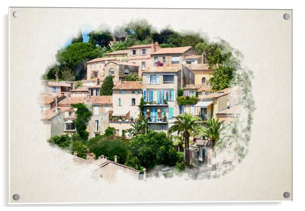 view on Bormes-les-Mimosas in watercolor Acrylic by youri Mahieu