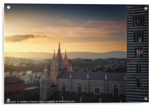 Siena Cathedral side view at sunset. Tuscany, Italy. Acrylic by Stefano Orazzini