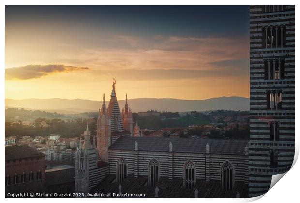 Siena Cathedral side view at sunset. Tuscany, Italy. Print by Stefano Orazzini