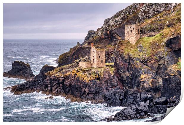 Botallack Mine and Crown Engine Houses Print by Tim Hill