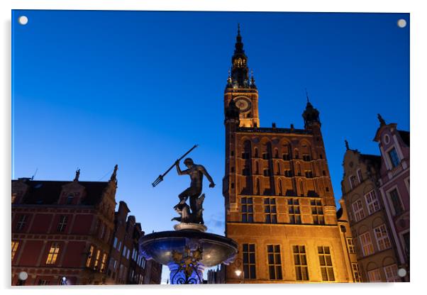 Neptune Fountain And Main Town Hall In Gdansk Acrylic by Artur Bogacki