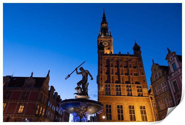 Neptune Fountain And Main Town Hall In Gdansk Print by Artur Bogacki