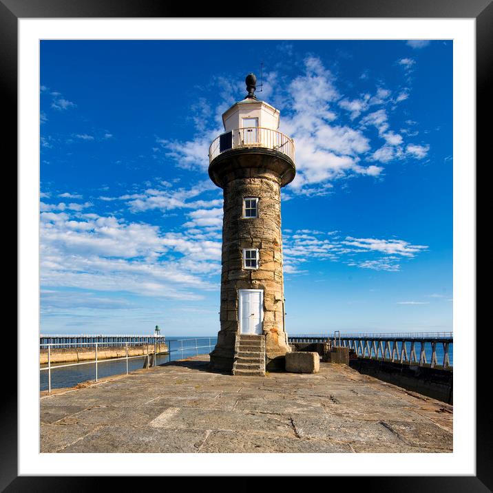 Whitby pier Lighthouse Framed Mounted Print by Tim Hill