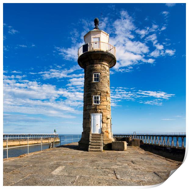 Whitby pier Lighthouse Print by Tim Hill