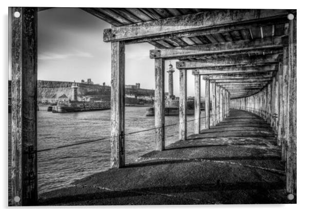 Whitby Pier Black and White Acrylic by Tim Hill