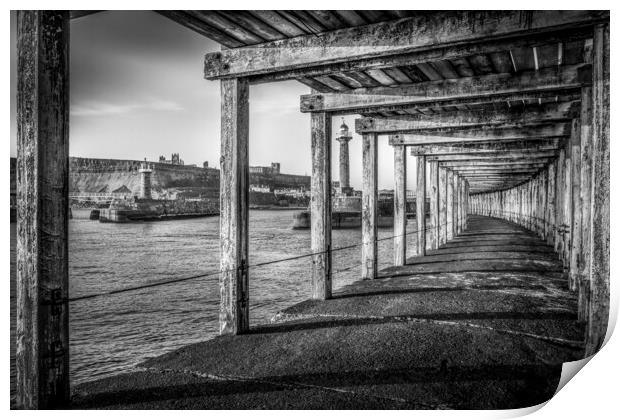 Whitby Pier Black and White Print by Tim Hill