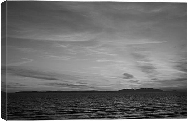 Isle of Arran silhouetted at dusk (b&w) Canvas Print by Allan Durward Photography