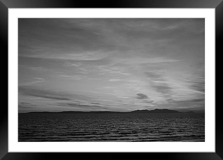 Isle of Arran silhouetted at dusk (b&w) Framed Mounted Print by Allan Durward Photography