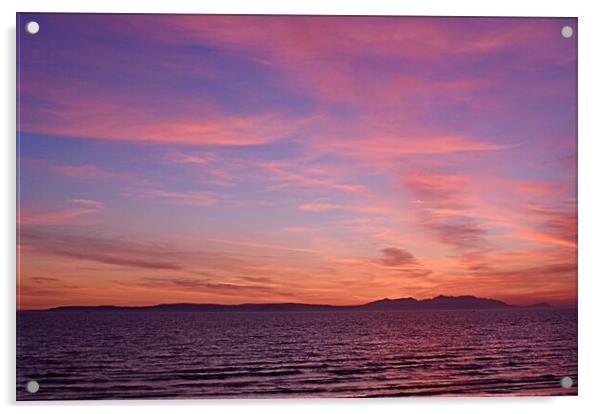 Colourful sky over Arran at sunset Acrylic by Allan Durward Photography