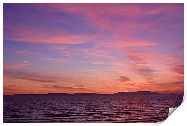 Colourful sky over Arran at sunset Print by Allan Durward Photography