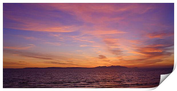 Arran and a colourful sky at dusk Print by Allan Durward Photography