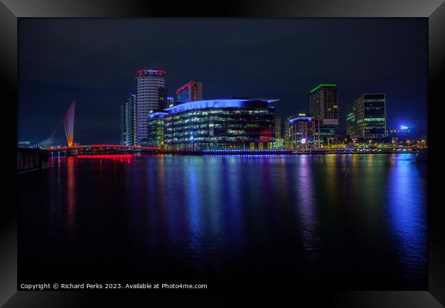 Salford Quays Night times Framed Print by Richard Perks