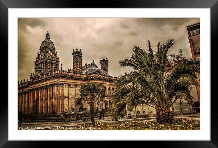 Palm trees and Leeds Town Hall Framed Mounted Print by Richard Perks