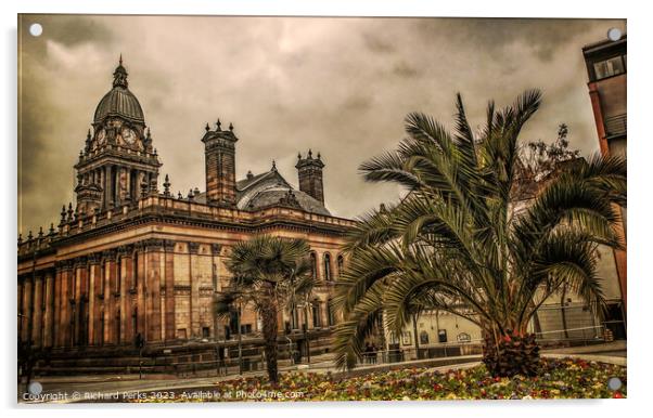 Palm trees and Leeds Town Hall Acrylic by Richard Perks