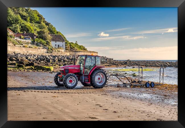 Runswick Bay Beach Tractor Framed Print by Tim Hill