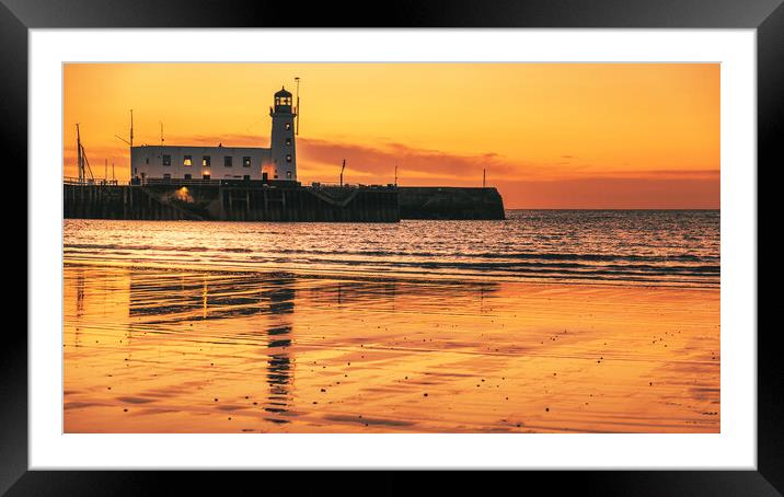 Scarborough Lighthouse Sunrise from South Bay Framed Mounted Print by Tim Hill