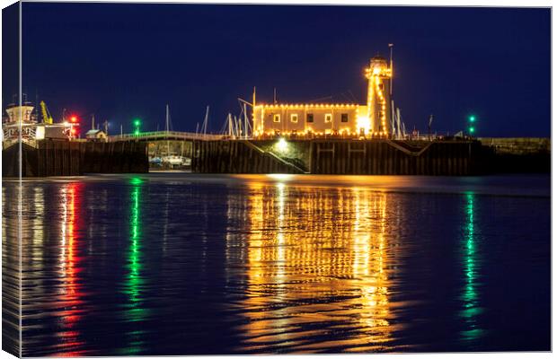 Scarborough Lighthouse Christmas Lights Canvas Print by Tim Hill