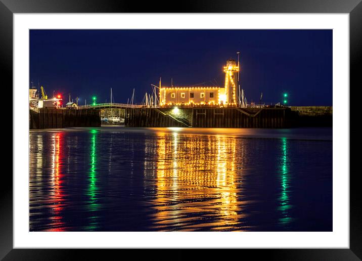 Scarborough Lighthouse Christmas Lights Framed Mounted Print by Tim Hill