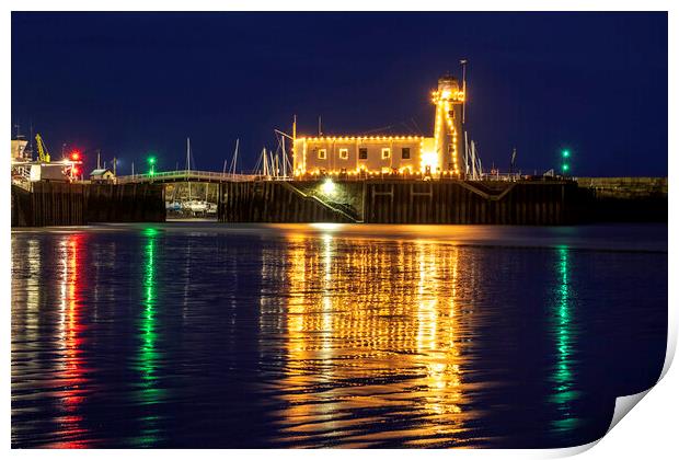 Scarborough Lighthouse Christmas Lights Print by Tim Hill