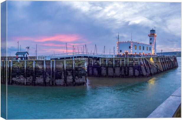 Scarborough Harbour entrance and Lighthouse Canvas Print by Tim Hill
