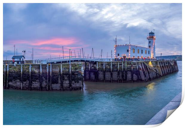 Scarborough Harbour entrance and Lighthouse Print by Tim Hill