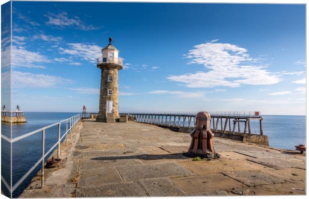 Guiding Light at Whitby Pier Canvas Print by Tim Hill