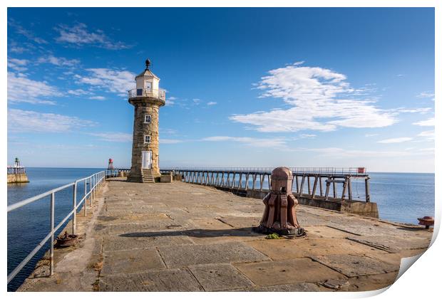 Guiding Light at Whitby Pier Print by Tim Hill