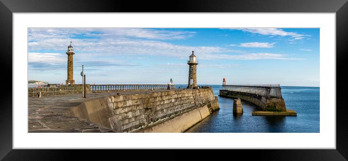 Whitby pier panoramic Framed Mounted Print by Tim Hill