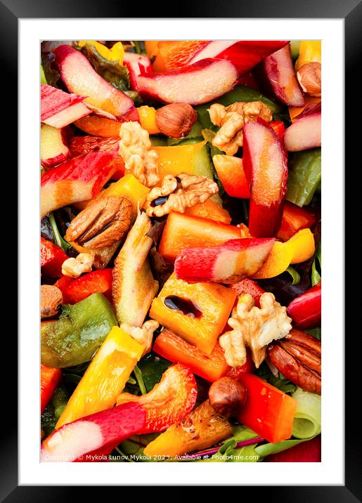 Spring salad with rhubarb, greens and nuts. Framed Mounted Print by Mykola Lunov Mykola