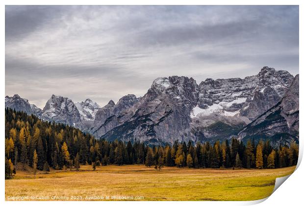 Scenic landscape of Dolomites, Belluno Province, Dolomiti Alps Print by Lubos Chlubny