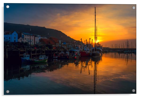 Scarborough Harbour Sunrise Acrylic by Tim Hill