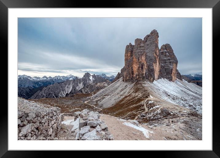 View of famous Tre Cime peaks in Tre Cime di Lavaredo  Framed Mounted Print by Lubos Chlubny