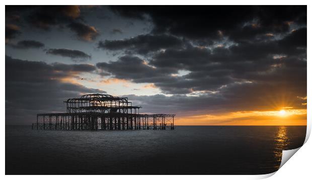 Brighton West Pier, Sunburst Print by Mark Jones