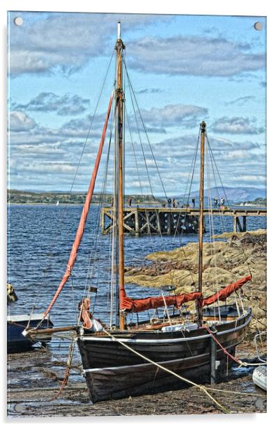 Portencross yacht berthed at low tide. Acrylic by Allan Durward Photography