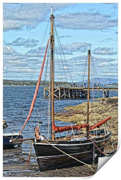 Portencross yacht berthed at low tide. Print by Allan Durward Photography