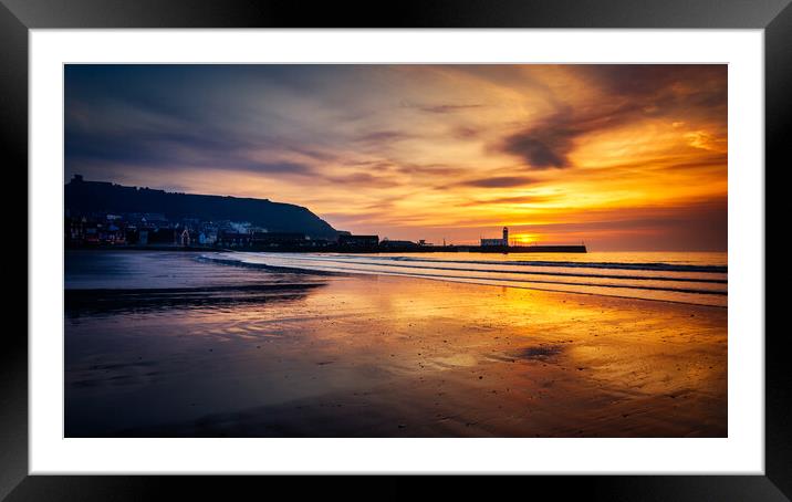 Golden Sunrise over Scarborough Lighthouse Framed Mounted Print by Tim Hill