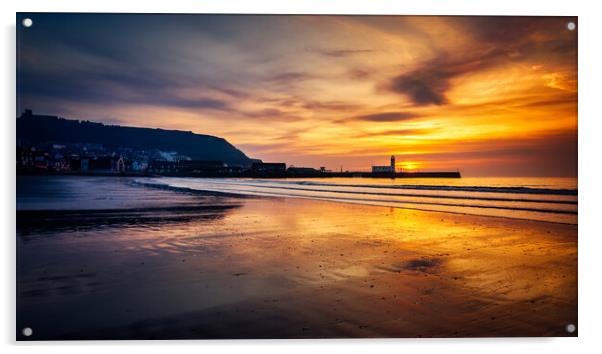 Golden Sunrise over Scarborough Lighthouse Acrylic by Tim Hill