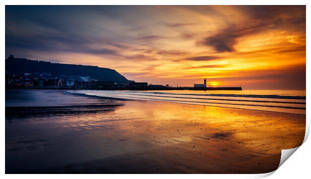 Golden Sunrise over Scarborough Lighthouse Print by Tim Hill