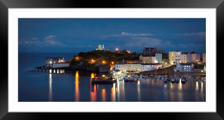 Tenby Harbour at Night Framed Mounted Print by Tim Hill
