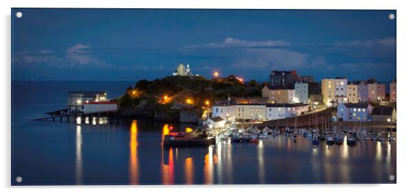 Tenby Harbour at Night Acrylic by Tim Hill