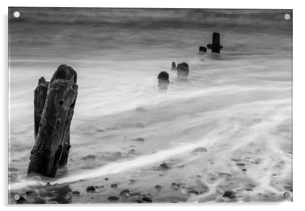 Sandsend Seascape Black and White Acrylic by Tim Hill