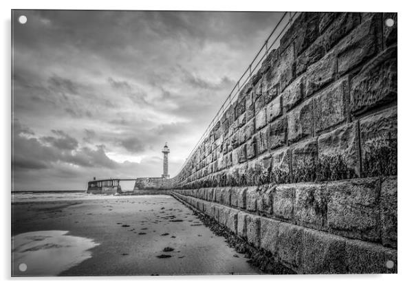 Moody Whitby Pier in Monochrome Acrylic by Tim Hill
