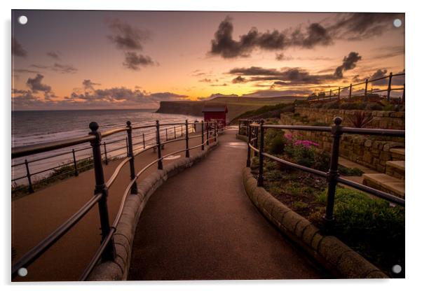 A Serene Sunrise on Saltburn Cliff Acrylic by Tim Hill