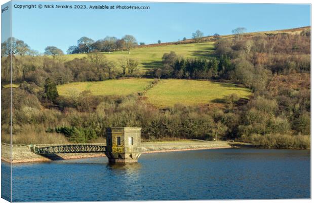 Control Tower and Dam Talybont Reservoir Brecon Beacons  Canvas Print by Nick Jenkins