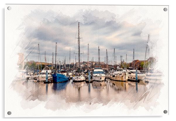 Hull Marina Watercolour Acrylic by Tim Hill