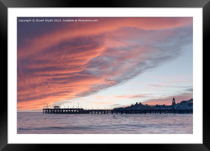 Swanage Pier Sunset Framed Mounted Print by Stuart Wyatt
