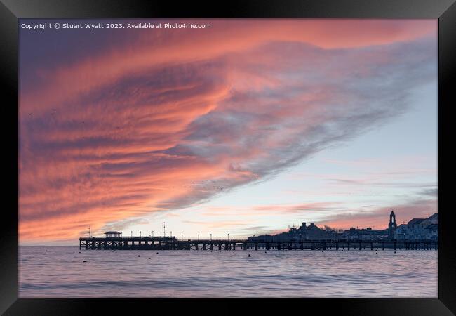 Swanage Pier Sunset Framed Print by Stuart Wyatt
