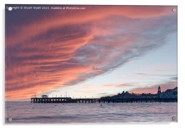 Swanage Pier Sunset Acrylic by Stuart Wyatt