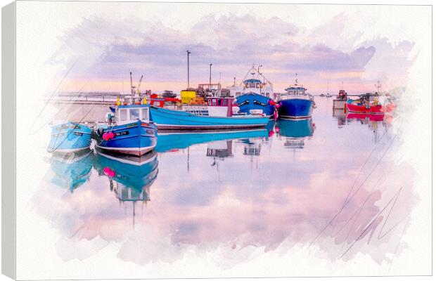 Seahouses Harbour Watercolour Canvas Print by Tim Hill