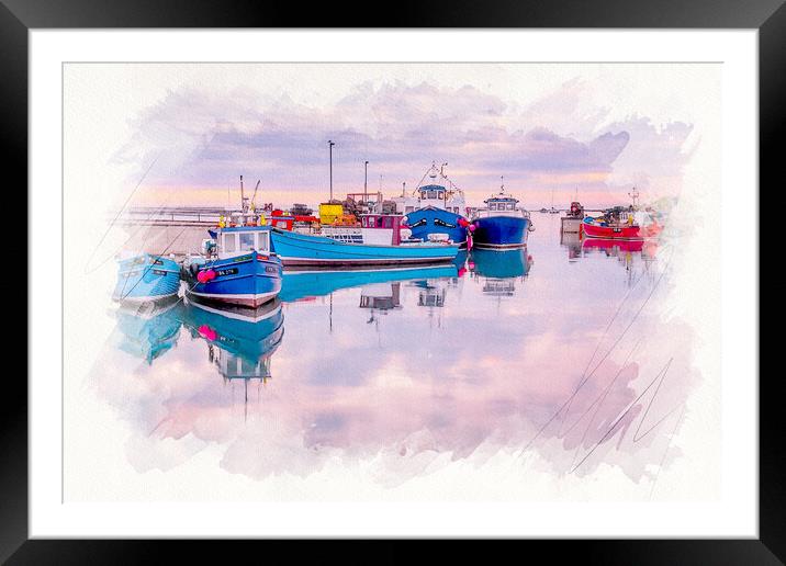 Seahouses Harbour Watercolour Framed Mounted Print by Tim Hill